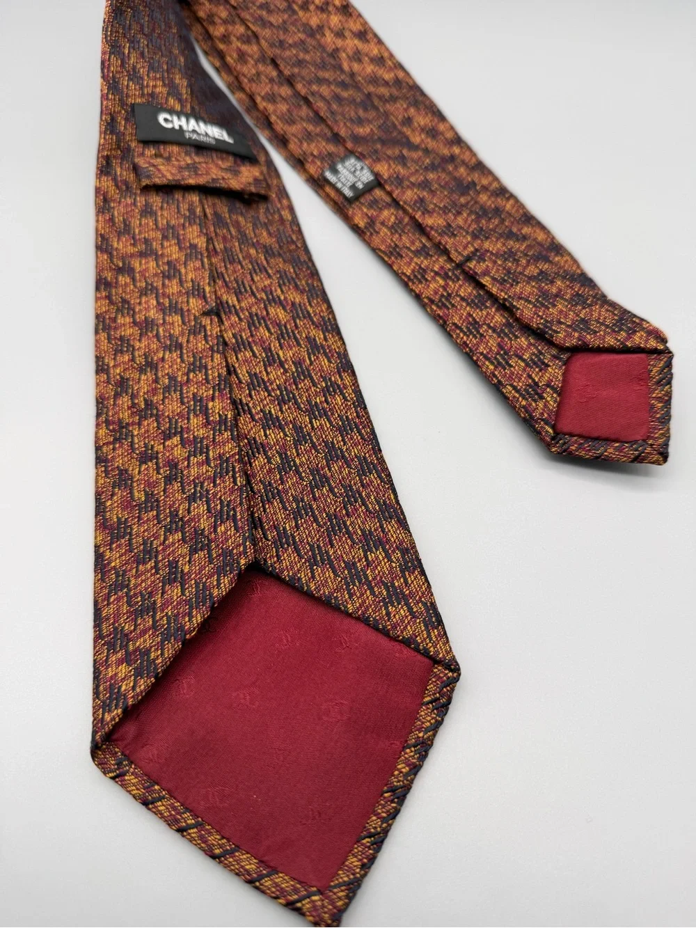 Chanel Tweed Tie in Rust and Burgundy